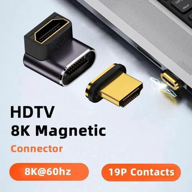 Alt view image 4 of 7 - HDMI 2.1 Magnetic Connector, HDMI Male to Female 90 Degree UP Low Angled 8K@60Hz 4K@120Hz 48Gbps High Speed Gold Plated Gender Change Adapter