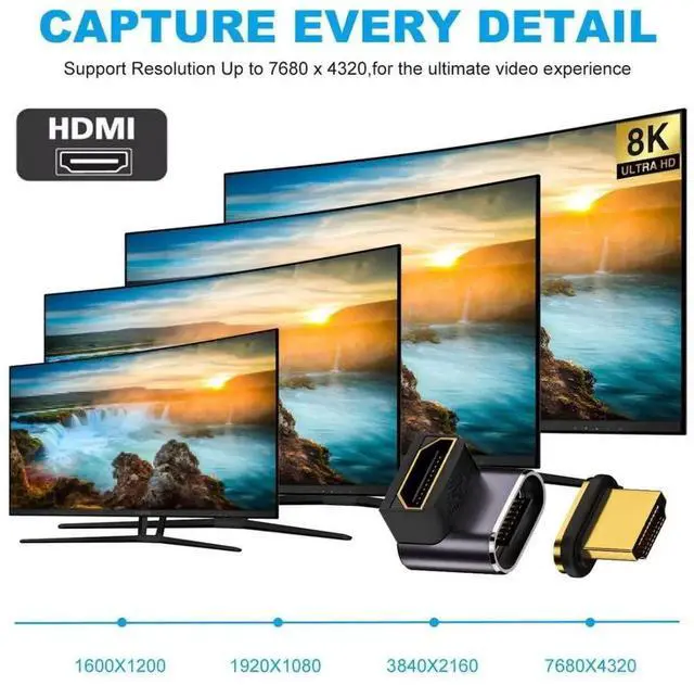 Alt view image 7 of 7 - HDMI 2.1 Magnetic Connector, HDMI Male to Female 90 Degree UP Low Angled 8K@60Hz 4K@120Hz 48Gbps High Speed Gold Plated Gender Change Adapter