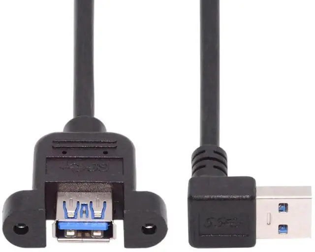 Alt view image 4 of 7 - 12 Inch Short USB Extension Cable, USB 3.0 Male to Female 90 Degree Down Angled Panel Mount Type Cable with Screws