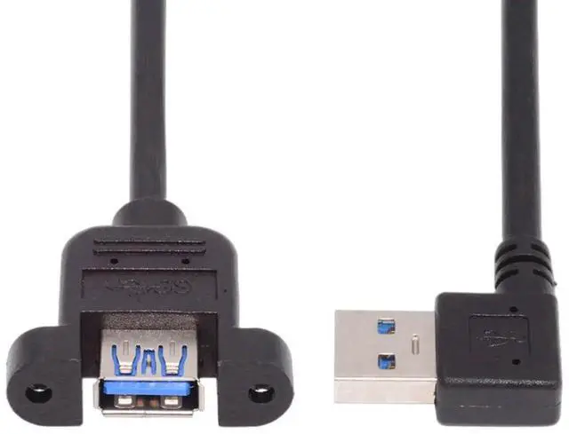 Main image of 12 Inch Short USB Extension Cable, USB 3.0 Male to Female 90 Degree Right Angled Panel Mount Type Cable with Screws
