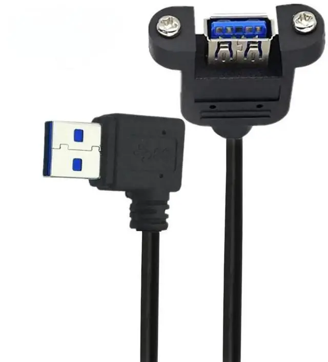 Alt view image 6 of 7 - 12 Inch Short USB Extension Cable, USB 3.0 Male to Female 90 Degree Right Angled Panel Mount Type Cable with Screws