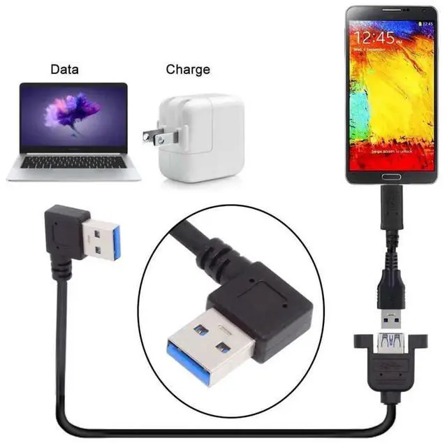 Alt view image 5 of 7 - 12 Inch Short USB Extension Cable, USB 3.0 Male to Female 90 Degree Right Angled Panel Mount Type Cable with Screws