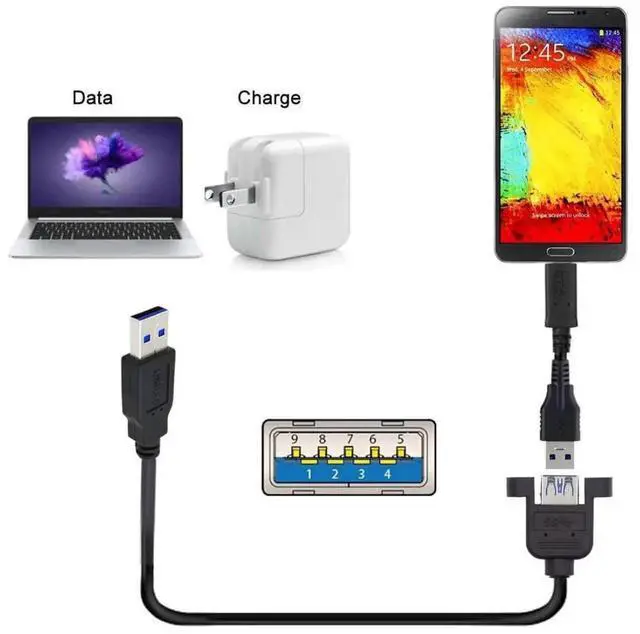 Alt view image 3 of 7 - 0.98FT Short USB Extension Cable, USB 3.0 Male to Female Panel Mount Type Cable with Screws