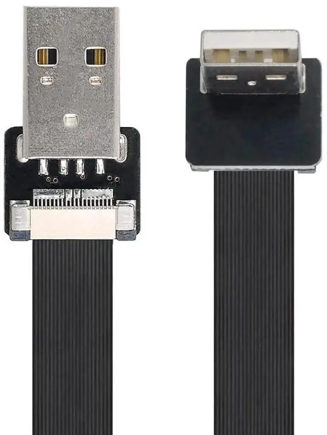 Alt view image 2 of 7 - USB 2.0 Flat Cable USB 2.0 Male to Male 90 Degree UP Angled Ribbon Flex Extension Cable Adapter 2.0M