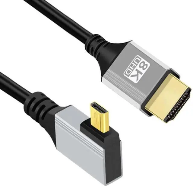 Alt view image 7 of 7 - HDMI 2.1 Cable,HDMI Male to Micro HDMI Male 90 Degree Right Angled 8K@60Hz 4K@120Hz 48Gbps Ultra High-Speed Gold-Plated Cable 1.64FT/0.5M for TV, Monitor, Computer