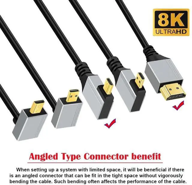 Alt view image 5 of 7 - HDMI 2.1 Cable,HDMI Male to Micro HDMI Male 90 Degree Right Angled 8K@60Hz 4K@120Hz 48Gbps Ultra High-Speed Gold-Plated Cable 1.64FT/0.5M for TV, Monitor, Computer