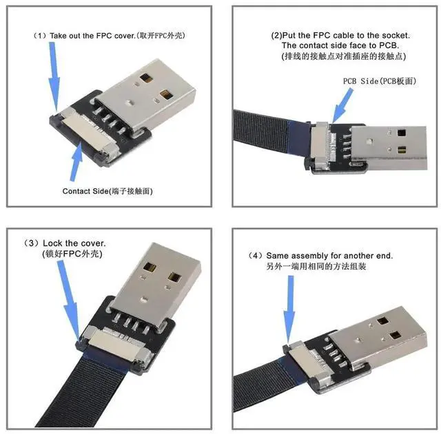Alt view image 3 of 7 - USB 2.0 Flat Cable USB 2.0 Male to Female 90 Degree Down Angled Data Transfer Charging Ribbon Flex Extension Cable Adapter 0.2M