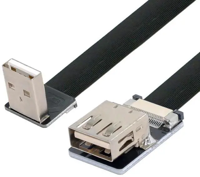 Main image of USB 2.0 Flat Cable USB 2.0 Male to Female 90 Degree Down Angled Data Transfer Charging Ribbon Flex Extension Cable Adapter 0.2M