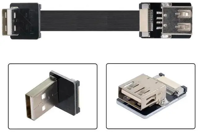 Alt view image 5 of 7 - USB 2.0 Flat Cable USB 2.0 Male to Female 90 Degree Down Angled Data Transfer Charging Ribbon Flex Extension Cable Adapter 0.2M