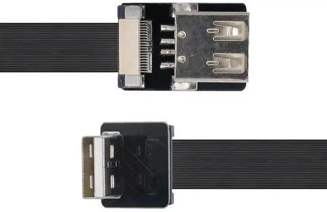 Alt view image 6 of 7 - USB 2.0 Flat Cable USB 2.0 Male to Female 90 Degree Down Angled Data Transfer Charging Ribbon Flex Extension Cable Adapter 0.2M