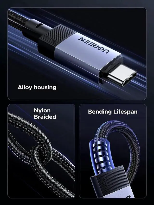 Alt view image 7 of 7 - UGREEN 240W USB C Cable, 40Gbps USB C to USB C Cable USB4.0 GEN3 8K 60Hz PD 3.1 Video Cable Compatible with USB C Monitors, Hubs, Docks, MacBook Air, iPhone 17/16 Pro Max, Galaxy S25/S25 Ultra, 3.3FT