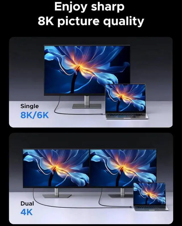 Alt view image 2 of 7 - UGREEN 240W USB C Cable, 40Gbps USB C to USB C Cable USB4.0 GEN3 8K 60Hz PD 3.1 Video Cable Compatible with USB C Monitors, Hubs, Docks, MacBook Air, iPhone 17/16 Pro Max, Galaxy S25/S25 Ultra, 3.3FT