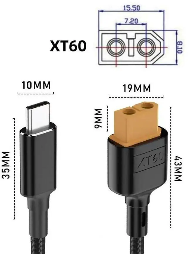 Alt view image 6 of 7 - XT60 Charging Cable,UCB C to XT60 PD 100W 20V 5A SC100 Fast Charger Braided Cable 0.5M for ToolkitRC
