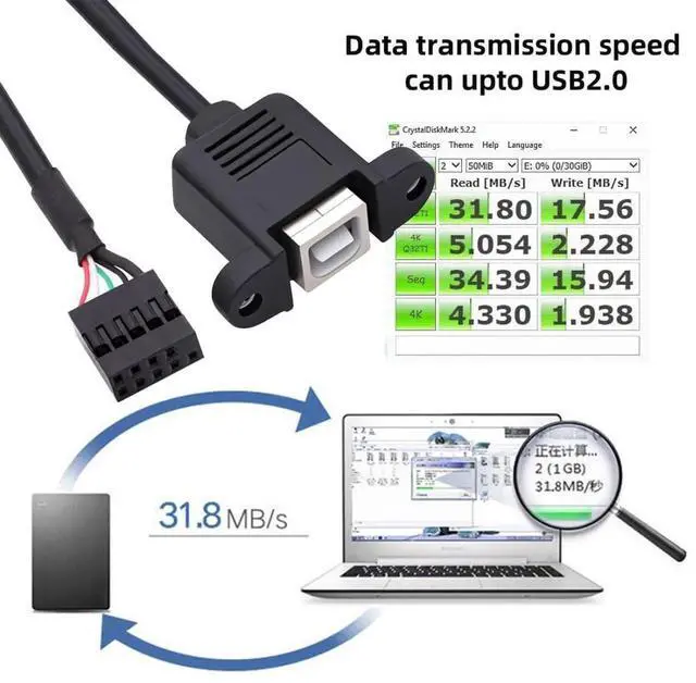 Alt view image 3 of 7 - USB 2.0 Front Panel Header 9/10Pin Male to USB 2.0 Type-B Female Mainboard Header Port Extension Cable Adapter 1.64FT/0.5M