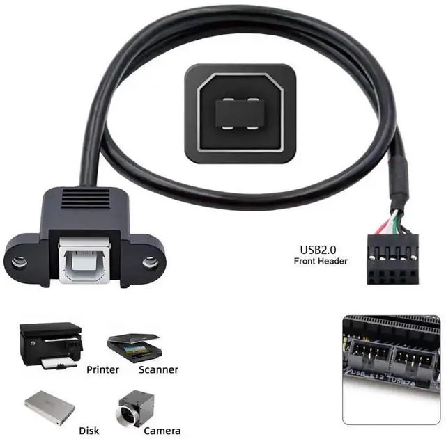 Alt view image 2 of 7 - USB 2.0 Front Panel Header 9/10Pin Male to USB 2.0 Type-B Female Mainboard Header Port Extension Cable Adapter 1.64FT/0.5M