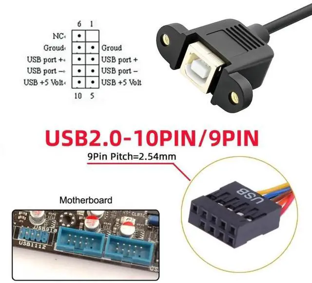 Alt view image 5 of 7 - USB 2.0 Front Panel Header 9/10Pin Male to USB 2.0 Type-B Female Mainboard Header Port Extension Cable Adapter 1.64FT/0.5M