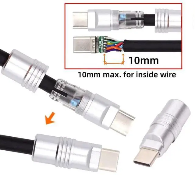 Alt view image 5 of 7 - USB C DIY Connector Aluminum Alloy USB 3.0 Type C Male Plug Port Repair Replacement Solder Adapter for OD 4.0-6.0mm Cable Silver