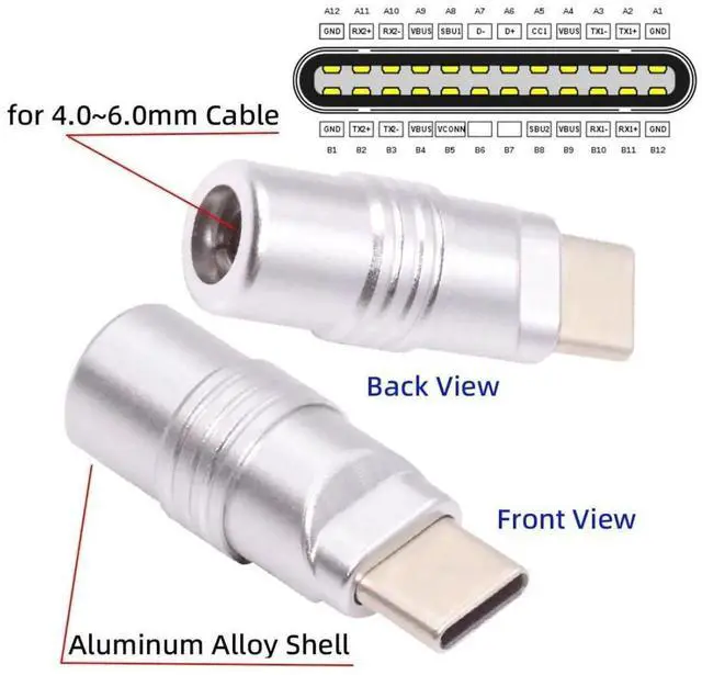 Alt view image 4 of 7 - USB C DIY Connector Aluminum Alloy USB 3.0 Type C Male Plug Port Repair Replacement Solder Adapter for OD 4.0-6.0mm Cable Silver