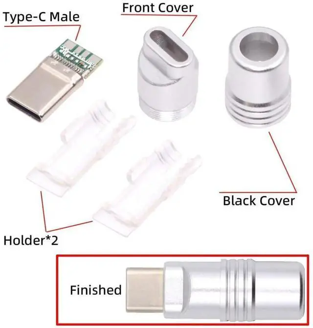 Alt view image 6 of 7 - USB C DIY Connector Aluminum Alloy USB 3.0 Type C Male Plug Port Repair Replacement Solder Adapter for OD 4.0-6.0mm Cable Silver