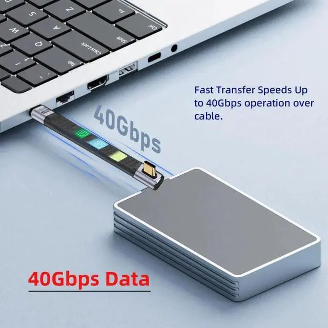 Alt view image 5 of 7 - USB C USB4 40Gbps 240W 100W 8K Flat Slim FPC Data Cable Low Profile Angled for Laptop Phone 13cm