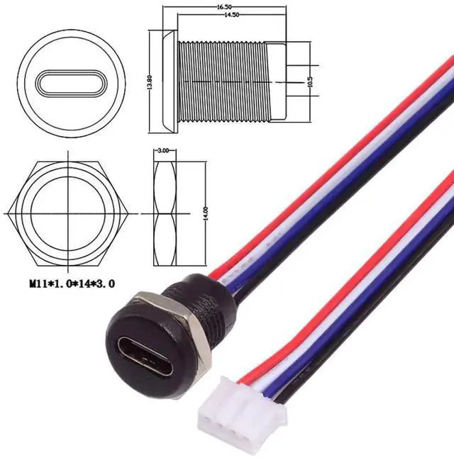 Alt view image 7 of 7 - 5 Pack 2.0mm Pitch 4Pin to USB C Female DC 5V 3A Charging Socket Port Conversion Cable Adapter with Waterproof Dustproof Rubber Plug