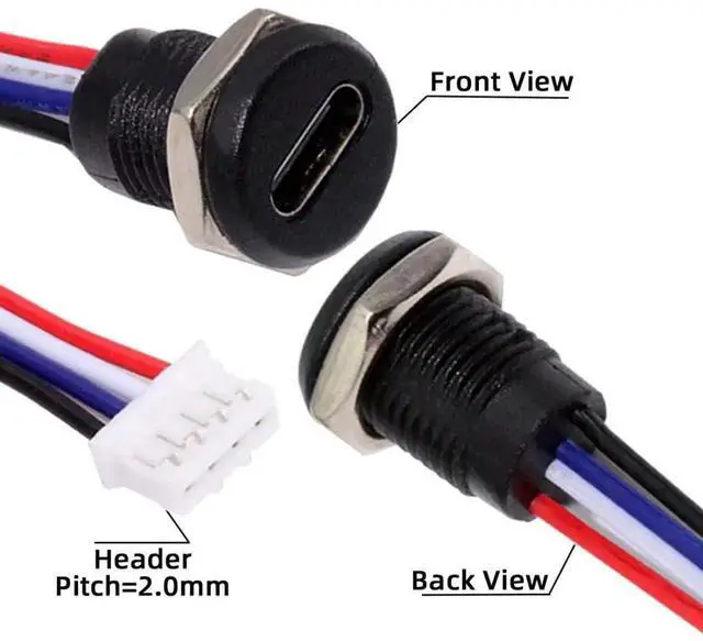 Alt view image 3 of 7 - 5 Pack 2.0mm Pitch 4Pin to USB C Female DC 5V 3A Charging Socket Port Conversion Cable Adapter with Waterproof Dustproof Rubber Plug