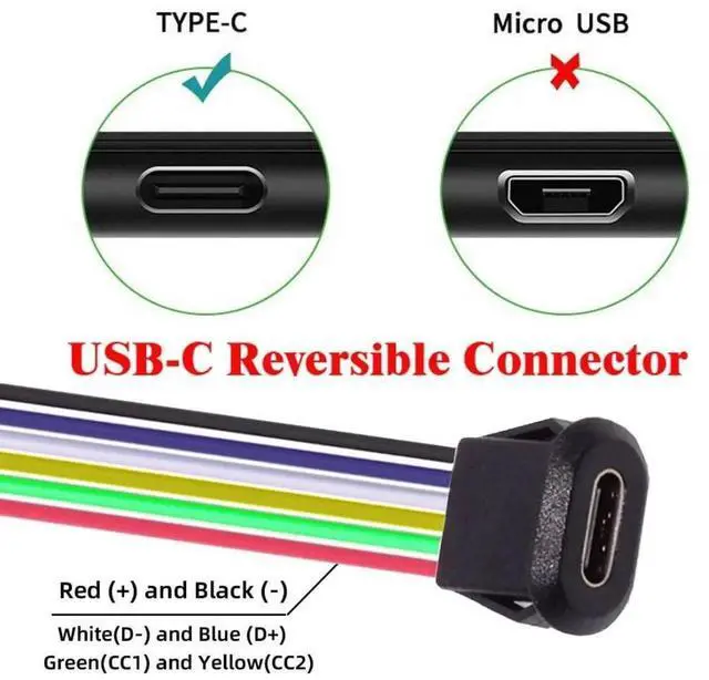 Alt view image 3 of 7 - 5 Pack 2.0mm Pitch 6Pin to USB C Female DC 5V/20V PD Power Flush Mount Charging Socket Port Conversion Cable Adapter