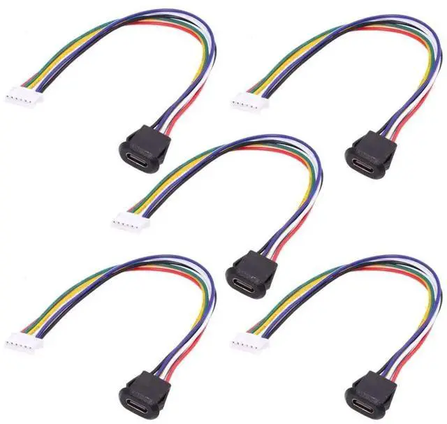 Main image of 5 Pack 2.0mm Pitch 6Pin to USB C Female DC 5V/20V PD Power Flush Mount Charging Socket Port Conversion Cable Adapter