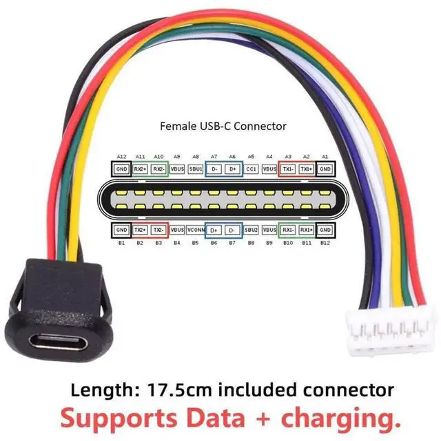 Alt view image 7 of 7 - 5 Pack 2.0mm Pitch 6Pin to USB C Female DC 5V/20V PD Power Flush Mount Charging Socket Port Conversion Cable Adapter