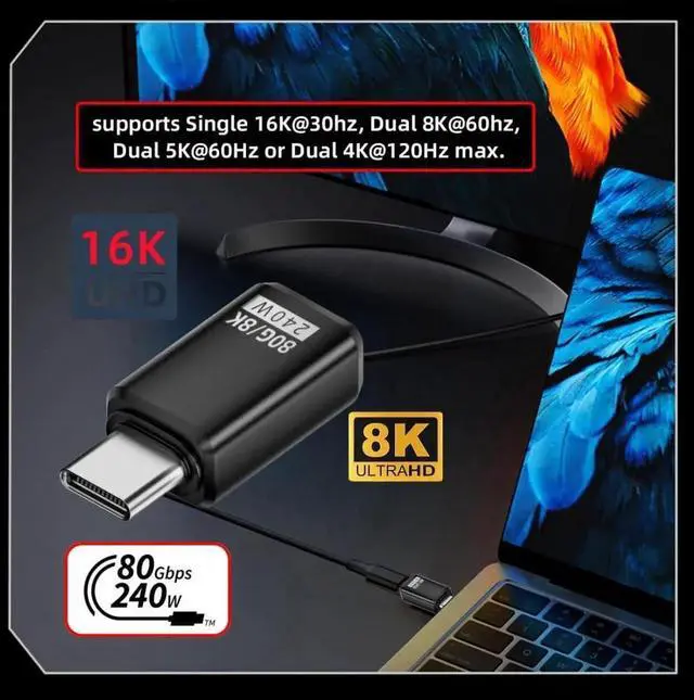 Alt view image 7 of 7 - USB C Extender Adapter,USB 5.0 Type C Male to Female Adapter Support 80Gbps Data Transfer PD 240W Fast Charging 16K/8K/5K Video Output