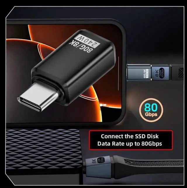 Alt view image 2 of 7 - USB C Extender Adapter,USB 5.0 Type C Male to Female Adapter Support 80Gbps Data Transfer PD 240W Fast Charging 16K/8K/5K Video Output