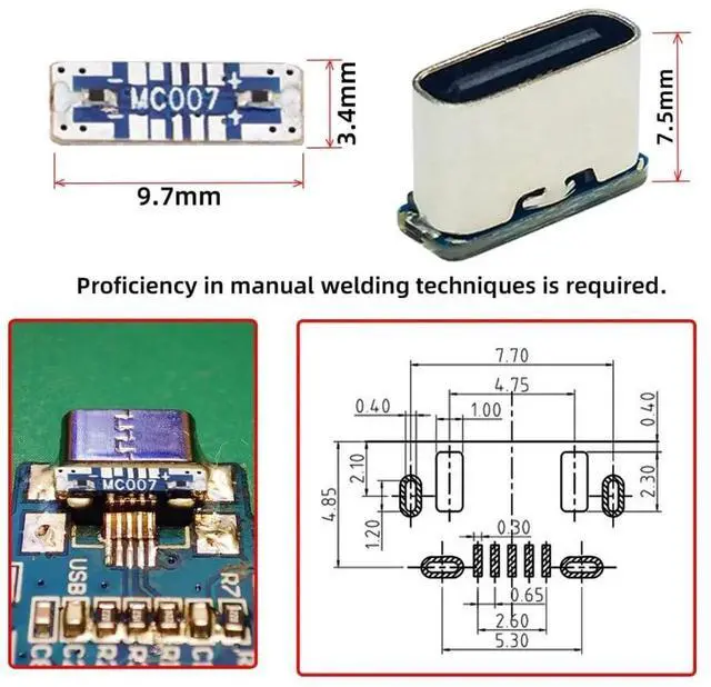 Alt view image 2 of 7 - 5 Pack USB C DIY Connector,Micro USB 5Pin to USB C Female Socket Port Repair Replacement Solder Adapter Standard Pinout
