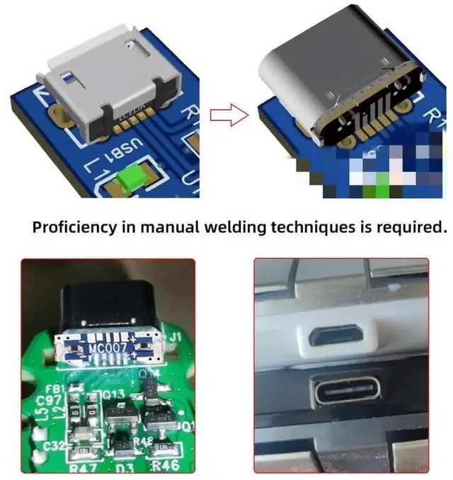Alt view image 7 of 7 - 5 Pack USB C DIY Connector,Micro USB 5Pin to USB C Female Socket Port Repair Replacement Solder Adapter Standard Pinout