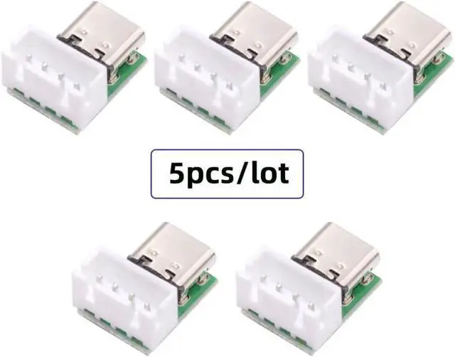 Alt view image 7 of 7 - 5 Pack USB C DIY Connector, Pitch 2.54mm Vertical 4Pin to USB 2.0 Type C Female Socket Port Repair Replacement Solder Adapter with Wafer Socket