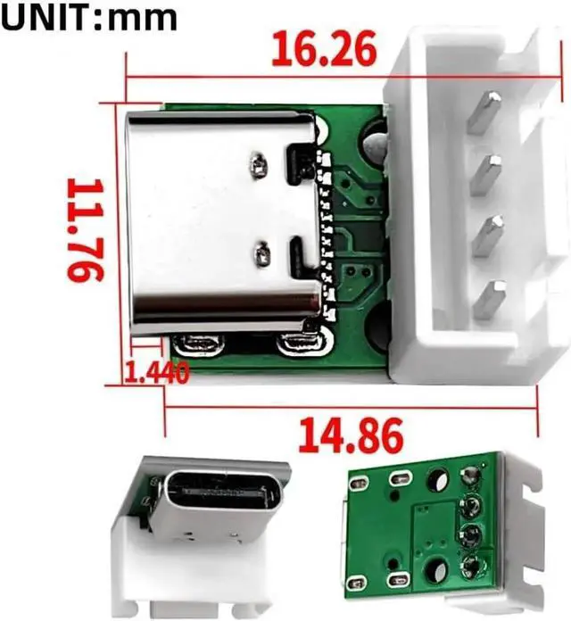Alt view image 2 of 7 - 5 Pack USB C DIY Connector, Pitch 2.54mm Vertical 4Pin to USB 2.0 Type C Female Socket Port Repair Replacement Solder Adapter with Wafer Socket
