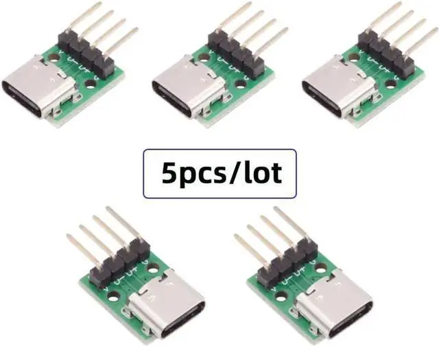 Alt view image 5 of 7 - 5 Pack USB C DIY Connector, Pitch 2.54mm 4Pin to USB 2.0 Type C Female Socket Port Repair Replacement Solder Adapter