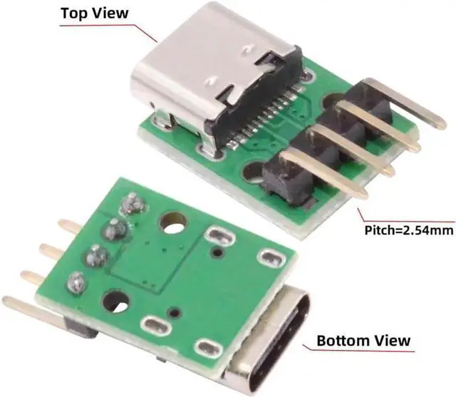 Alt view image 6 of 7 - 5 Pack USB C DIY Connector, Pitch 2.54mm 4Pin to USB 2.0 Type C Female Socket Port Repair Replacement Solder Adapter