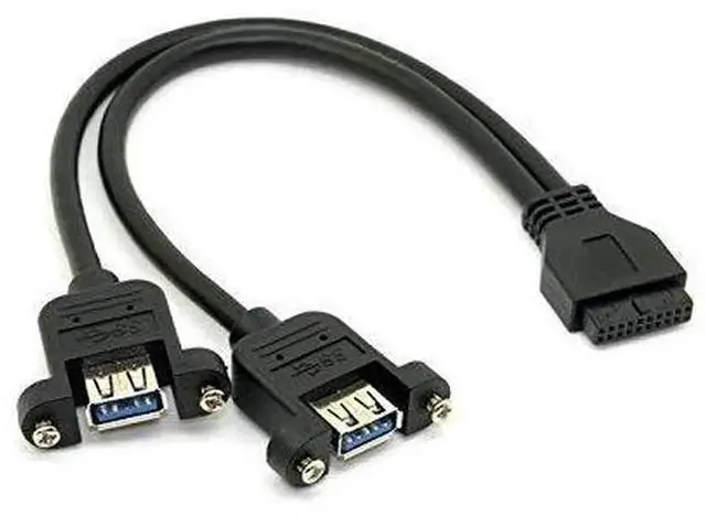 Main image of USB 3.0 Dual Ports A Female Screw Mount Type to Motherboard 20pin Header Cable Black