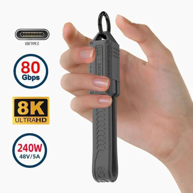 Alt view image 7 of 7 - 5.12 Inch USB C Short Flat Cable,Support PD 240W/80Gbps/8K@60Hz Video/OTG Compatible with Thunderbolt3/4 with Storage Case Gray