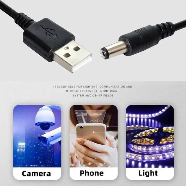 Alt view image 3 of 7 - USB 2.0 to DC 5V 5.5x2.1mm Power Plug Barrel Connector Charge Cable 100cm