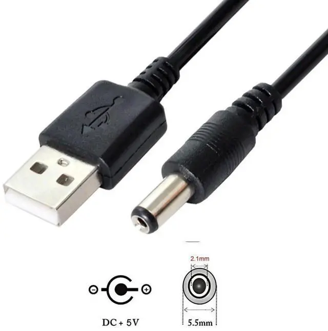 Alt view image 6 of 7 - USB 2.0 to DC 5V 5.5x2.1mm Power Plug Barrel Connector Charge Cable 100cm