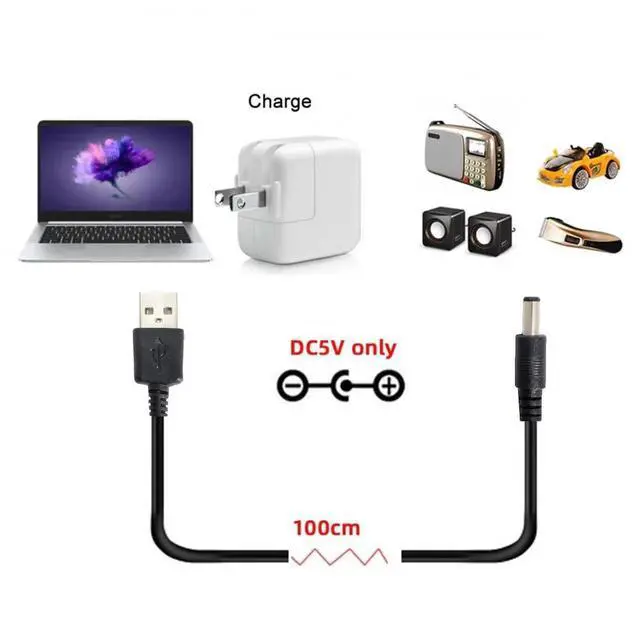 Alt view image 5 of 7 - USB 2.0 to DC 5V 5.5x2.1mm Power Plug Barrel Connector Charge Cable 100cm
