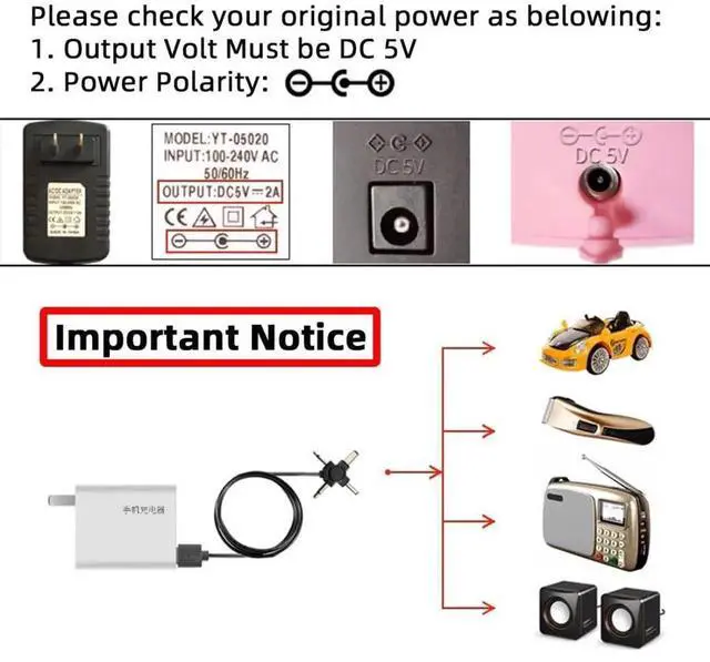 Alt view image 6 of 7 - 4 in 1 DC 5V 5.5x2.1mm 4.0x1.7mm Mono 3.5mm 2.5mm to USB 2.0 Power Plug Barrel Connector Charge Cable 1.5M