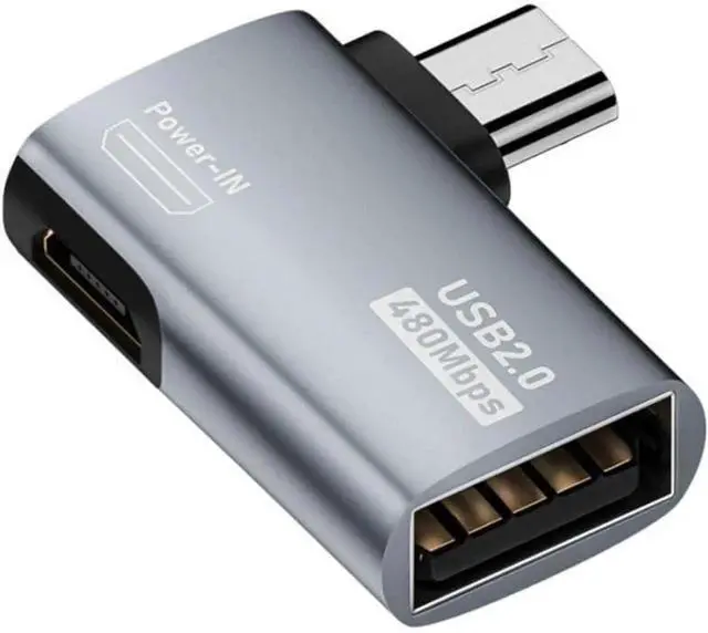 Main image of 2 in 1 Micro USB OTG Power Adapter Micro USB Male to USB 2.0 Female 90 Degree Left Angled Connector Adapter