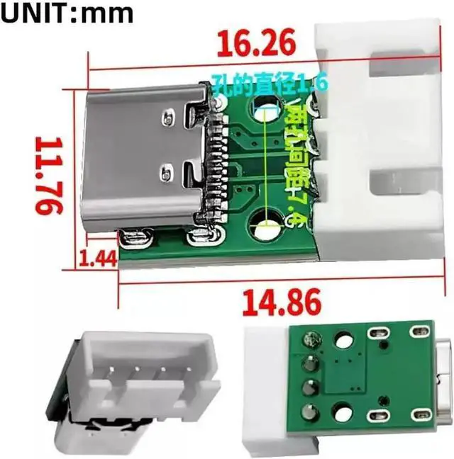 Alt view image 7 of 7 - 5 Pack USB C DIY Connector, Pitch 2.54mm 4Pin to USB 2.0 Type C Female Socket Port Repair Replacement Solder Adapter with Wafer Socket