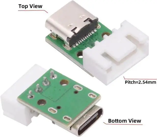 Alt view image 3 of 7 - 5 Pack USB C DIY Connector, Pitch 2.54mm 4Pin to USB 2.0 Type C Female Socket Port Repair Replacement Solder Adapter with Wafer Socket