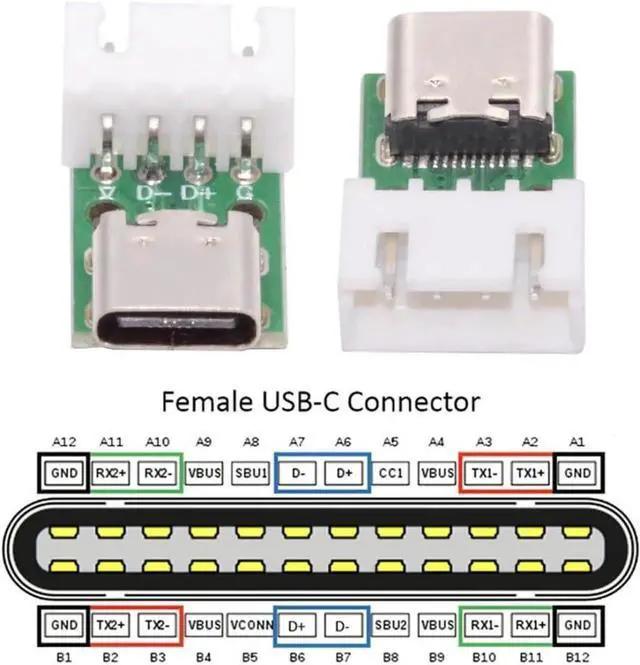 Alt view image 5 of 7 - 5 Pack USB C DIY Connector, Pitch 2.54mm 4Pin to USB 2.0 Type C Female Socket Port Repair Replacement Solder Adapter with Wafer Socket