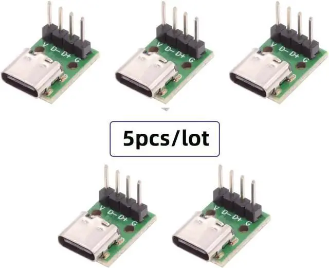 Alt view image 6 of 7 - 5 Pack USB C DIY Connector, Pitch 2.54mm Vertical 4Pin to USB 2.0 Type C Female Socket Port Repair Replacement Solder Adapter