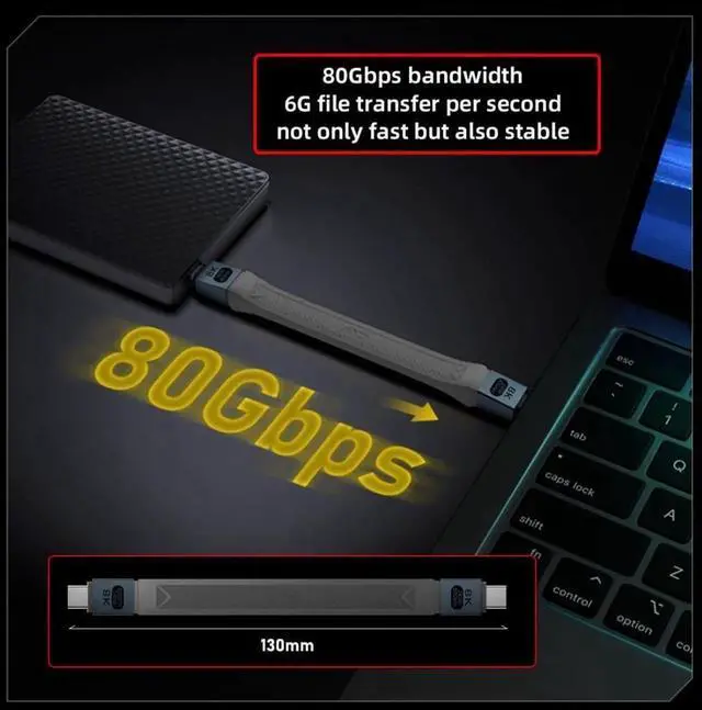 Alt view image 6 of 7 - USB C Short Flat Cable, USB 5.0 Type C Male to Female Extension Cable Support 80Gbps Data Transfer PD 240W Fast Charging 16K/8K/5K Video Output 0.42FT/13cm