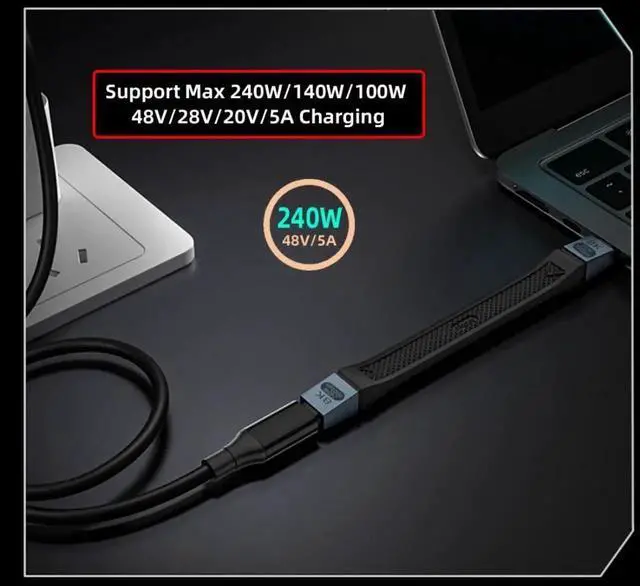 Alt view image 2 of 7 - USB C Short Flat Cable, USB 5.0 Type C Male to Female Extension Cable Support 80Gbps Data Transfer PD 240W Fast Charging 16K/8K/5K Video Output 0.42FT/13cm